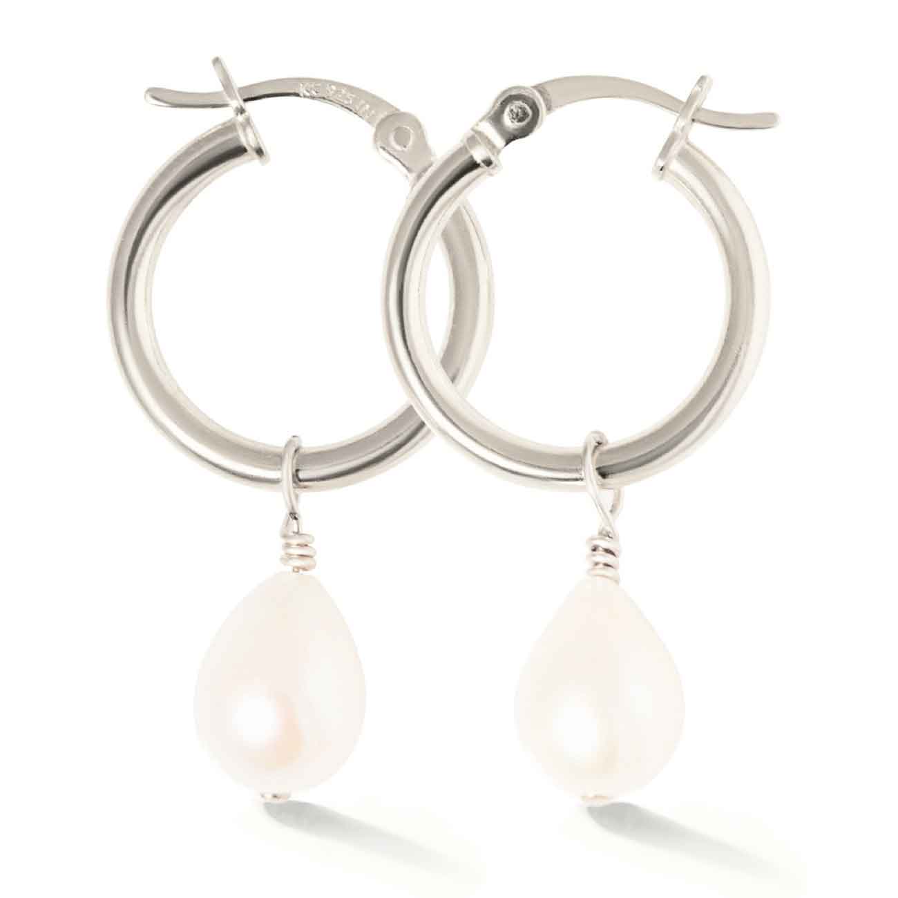 Pearl Drop Hoop Earrings