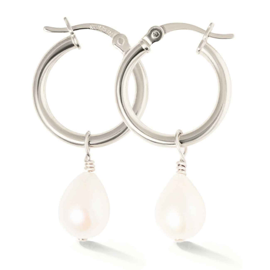【MONDAY EDITION】Teardrop Pearl Hoop Earrings - Silver Pandora Treated Freshwater Cultured Pearl & Pavé Hoop