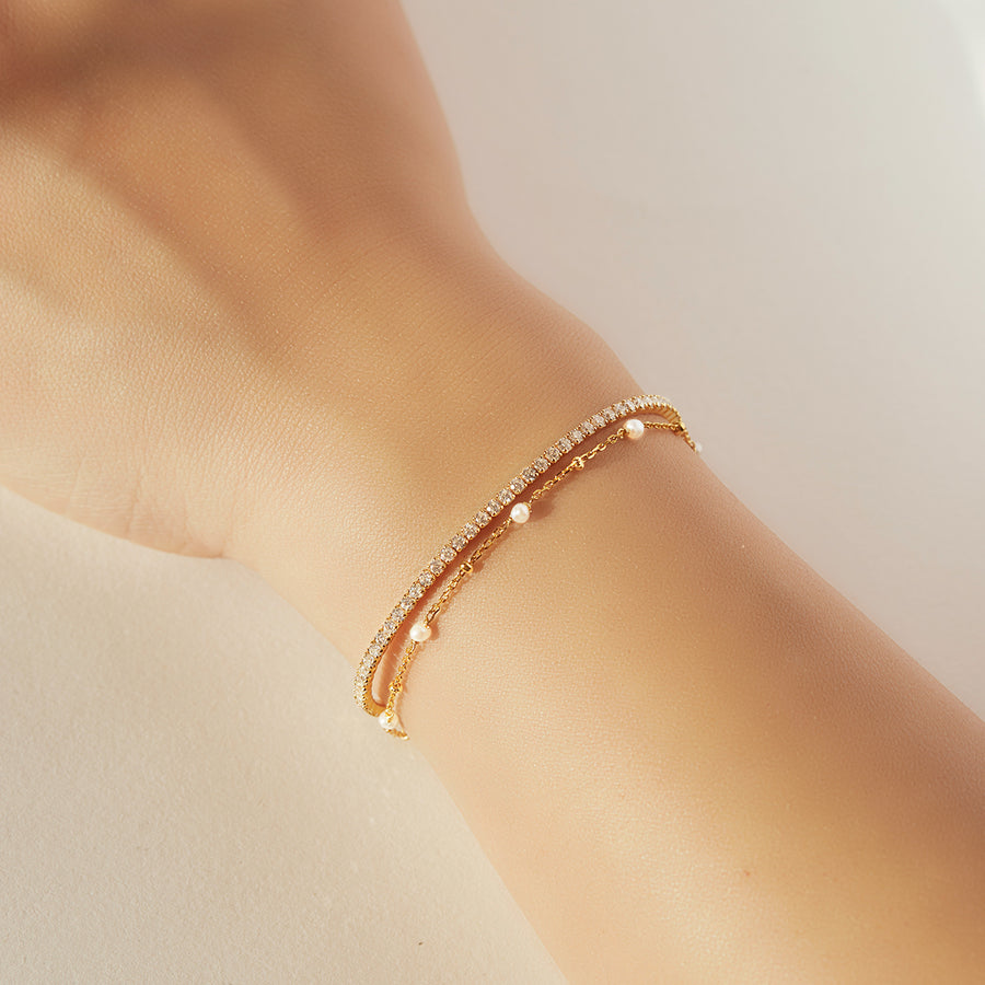 Dainty Crystal Line Gold Tennis Bracelet, Wedding Jewelry
