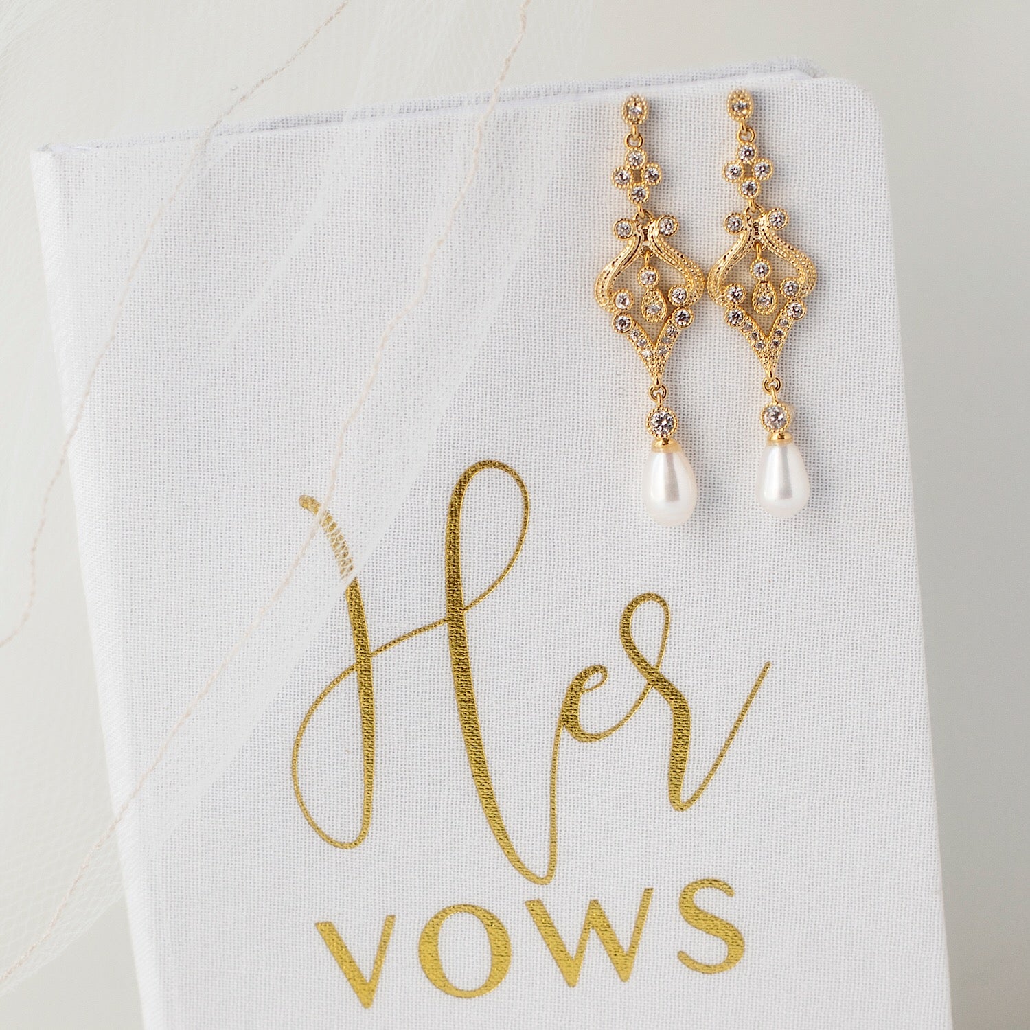 Jolie Vintage Pearl Long Drop Earrings - Amy O. Bridal