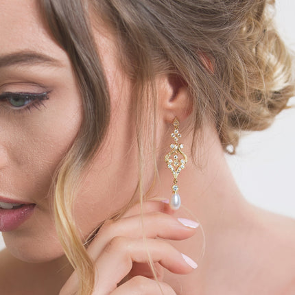 Jolie Vintage Pearl Long Drop Earrings