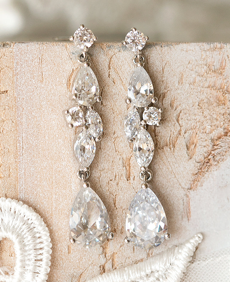 Mosaic Crystal Drop Earrings - Amy O. Bridal