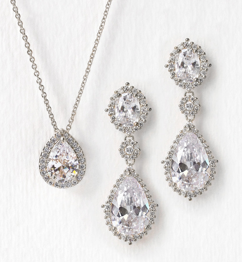 AMYJANE Silver Teardrop Crystal Bridal Jewelry Set - Cubic Zirconia Earrings & Necklace For Women, Gift Box - View #10