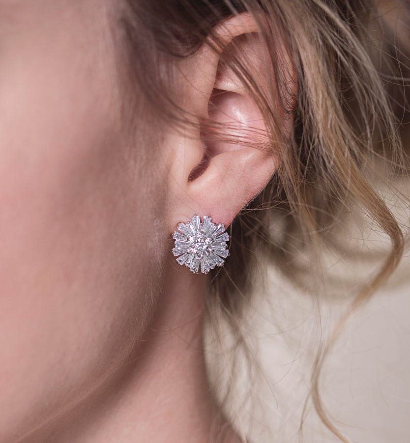 Bridal Silver Stud Earrings Wedding Jewelry AMYO Bridal