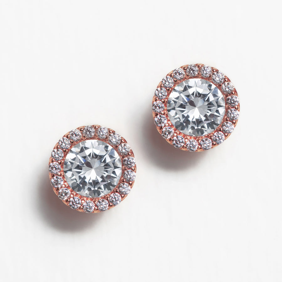 Rose gold halo stud earrings Clearance