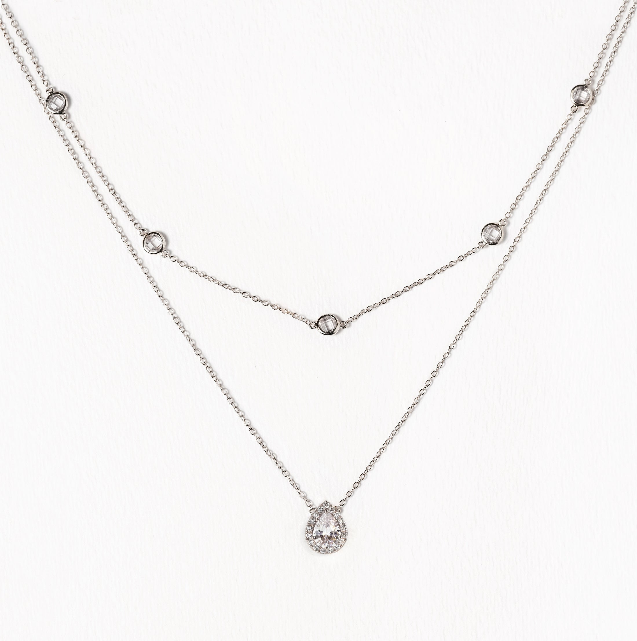 Crystal Chain Teardrop Layered Necklace