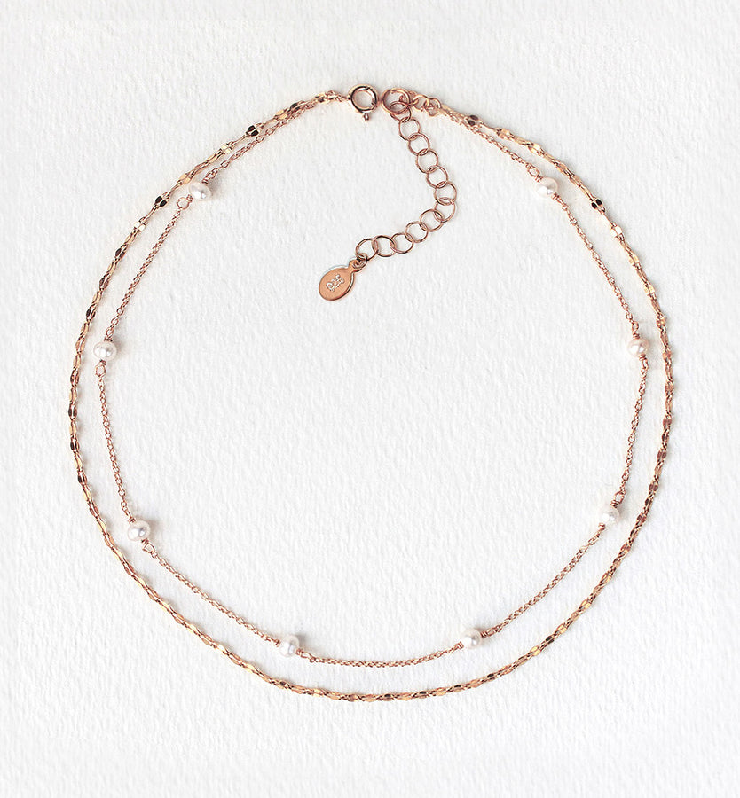 Rose gold pearl choker necklace Clearance