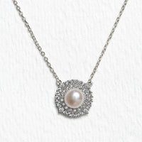Freshwater Pearl CZ Halo Necklace - Amy O. Bridal