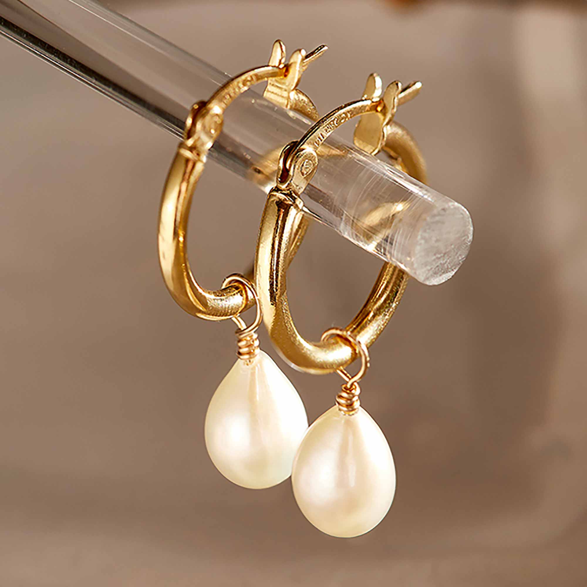 Pearl Drop Hoop Earrings