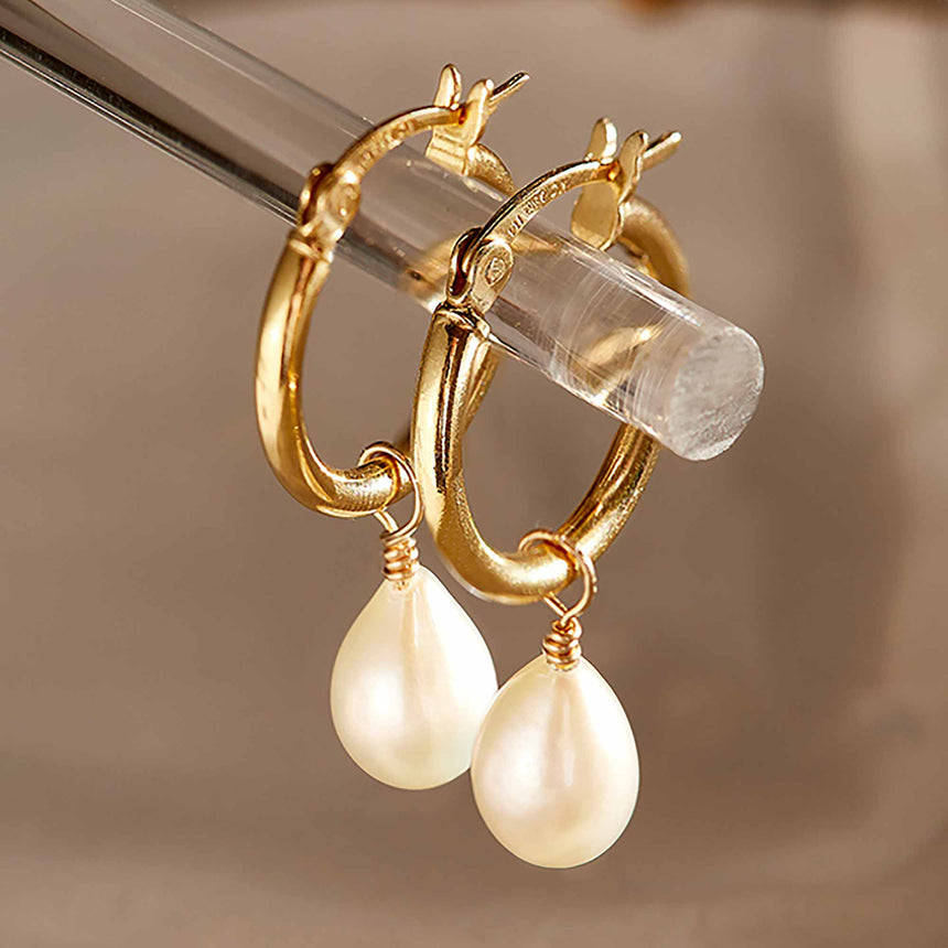 Pearl Drop Hoop Earrings