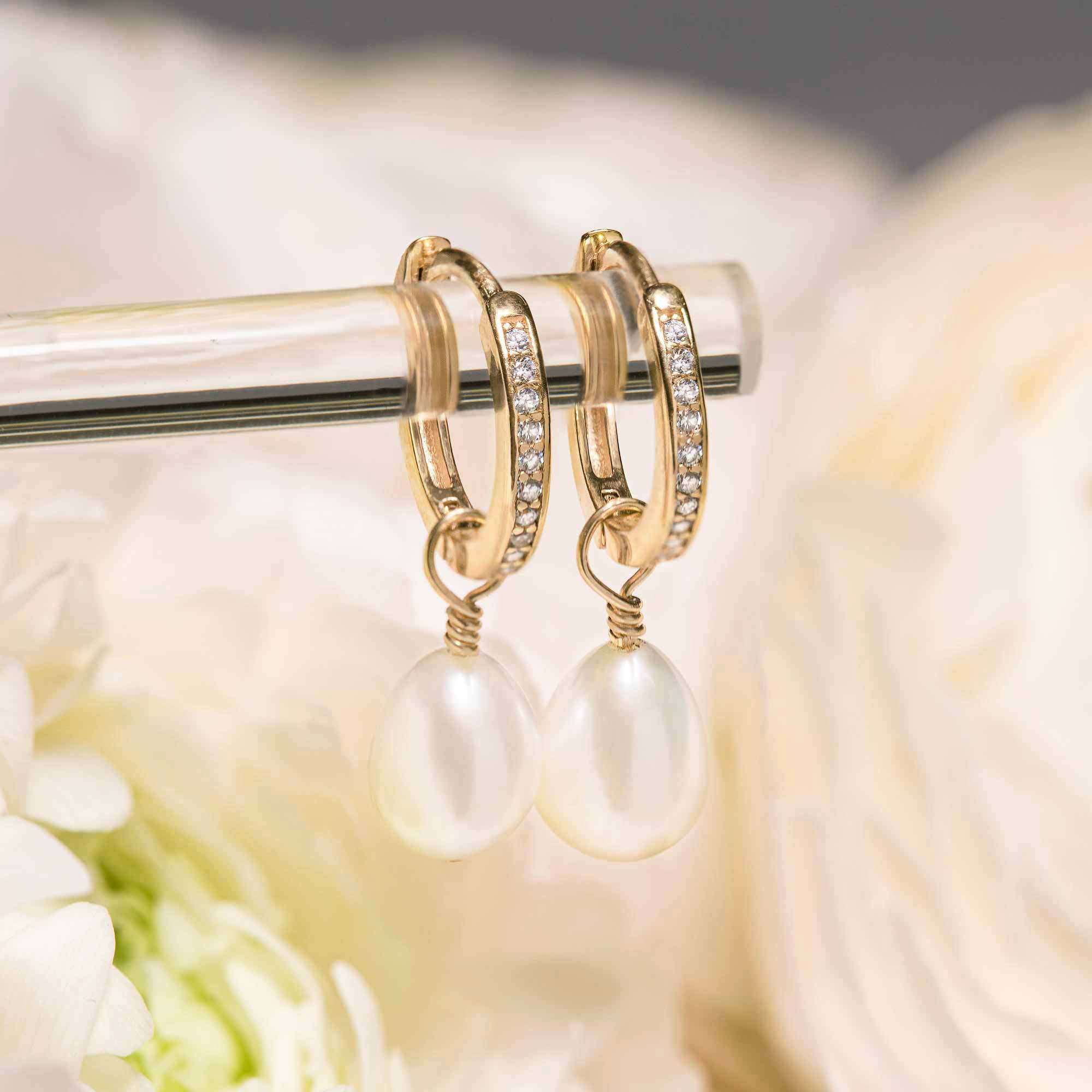 Bridal Jewelry, Gold Hoop Pearl Earrings | Huggie Earrings – AMYO Bridal