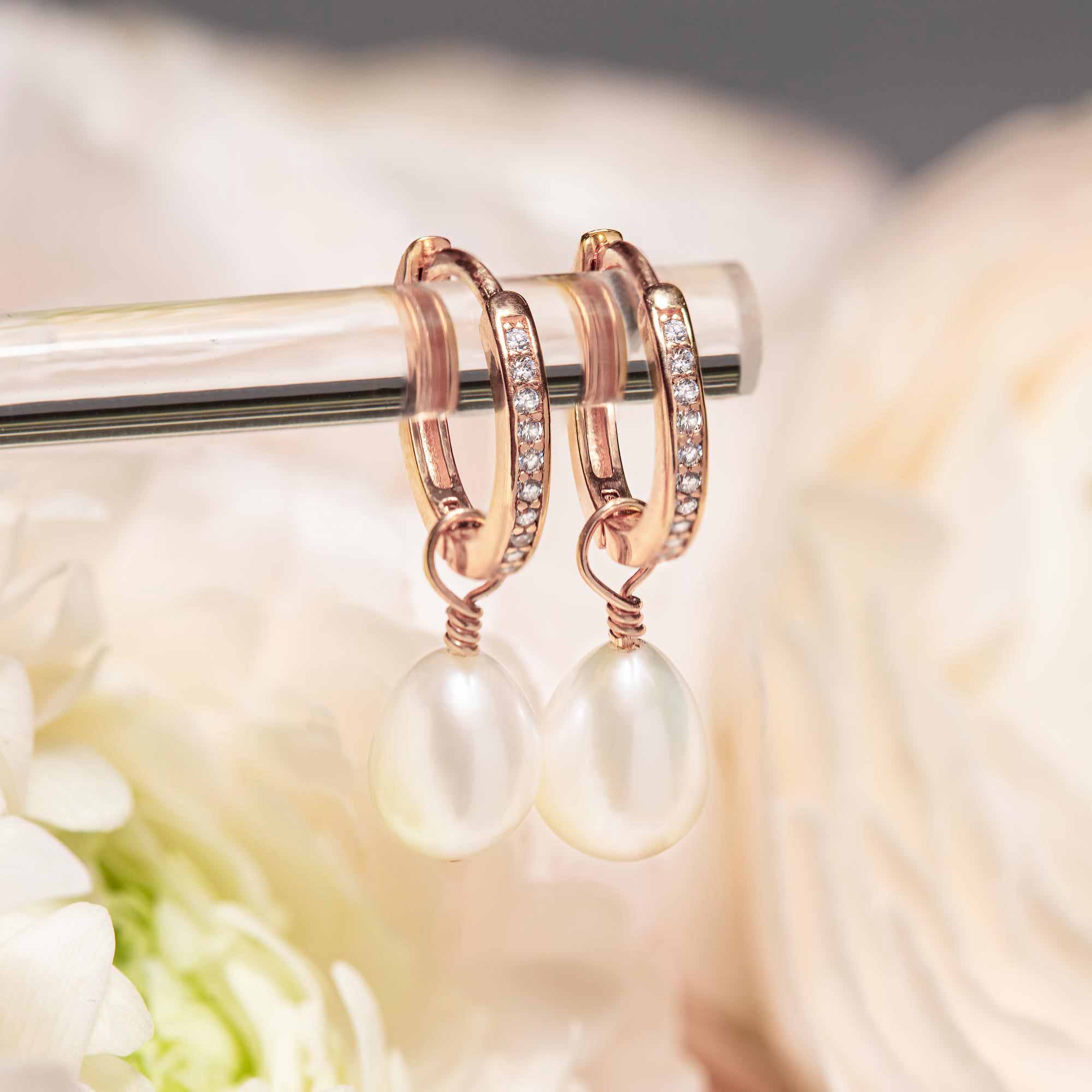 Freshwater Pearl Pave Hoops