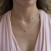 Bridesmaid wearing Rose Gold Layered Necklace Set