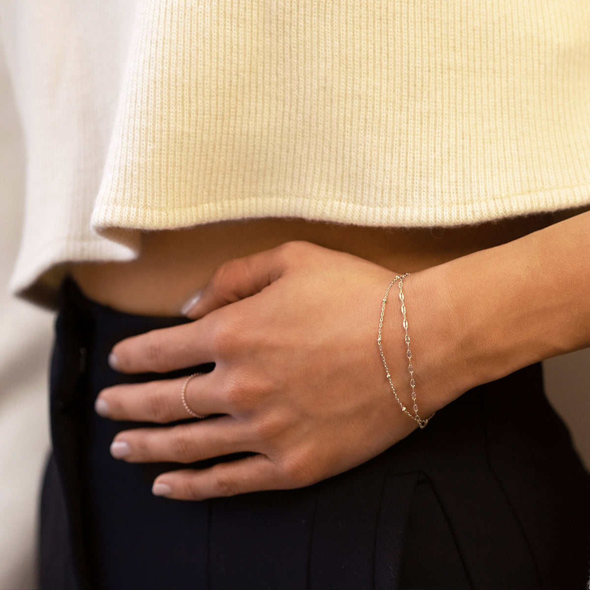 Dainty Double Layered Bracelet, Delicate Silver Chain Bracelets – AMYO  Bridal