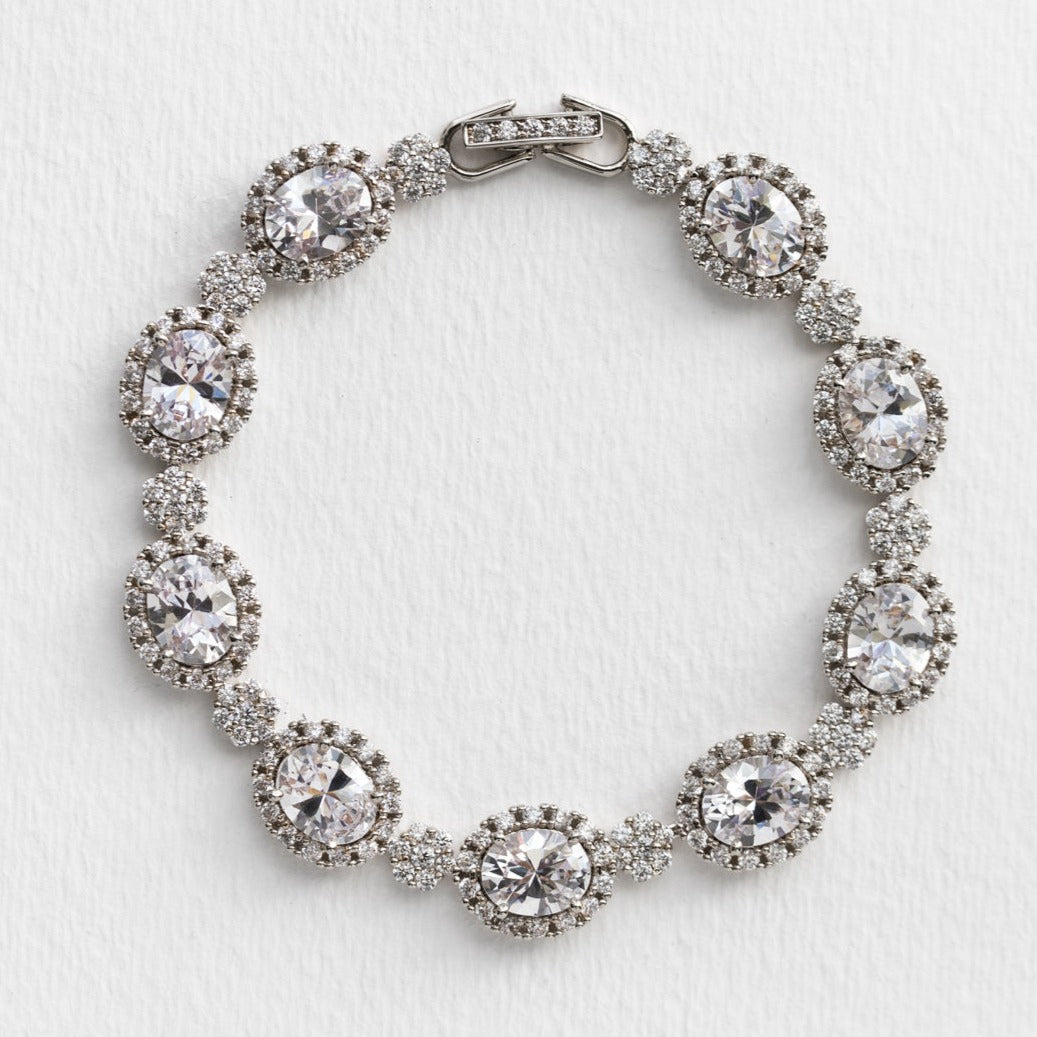 ◎D moment ◎ Amelia Swarovski pearl ribbon silver bracelet Statement Swarovski Bracelet, Oval Crystal Tennis Bracelets
