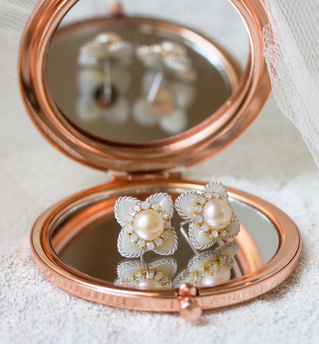 Flora Mother of Pearl Stud Earrings - Amy O. Bridal