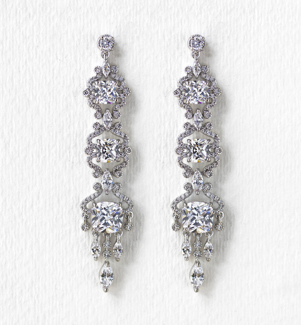 Beau Cushion Chandelier Earrings - Amy O. Bridal