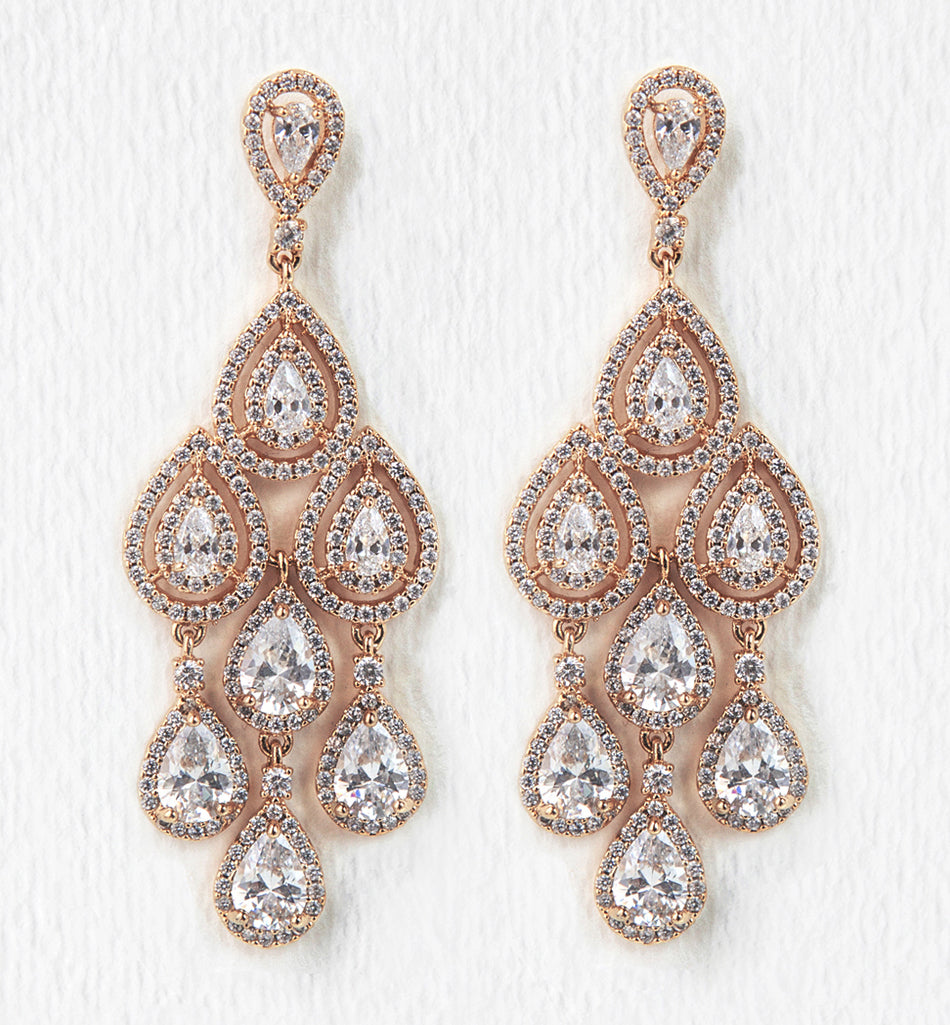 Vintage Filigree Statement Chandelier Bridal Earrings - Rose Gold Earrings + Necklace / Silver