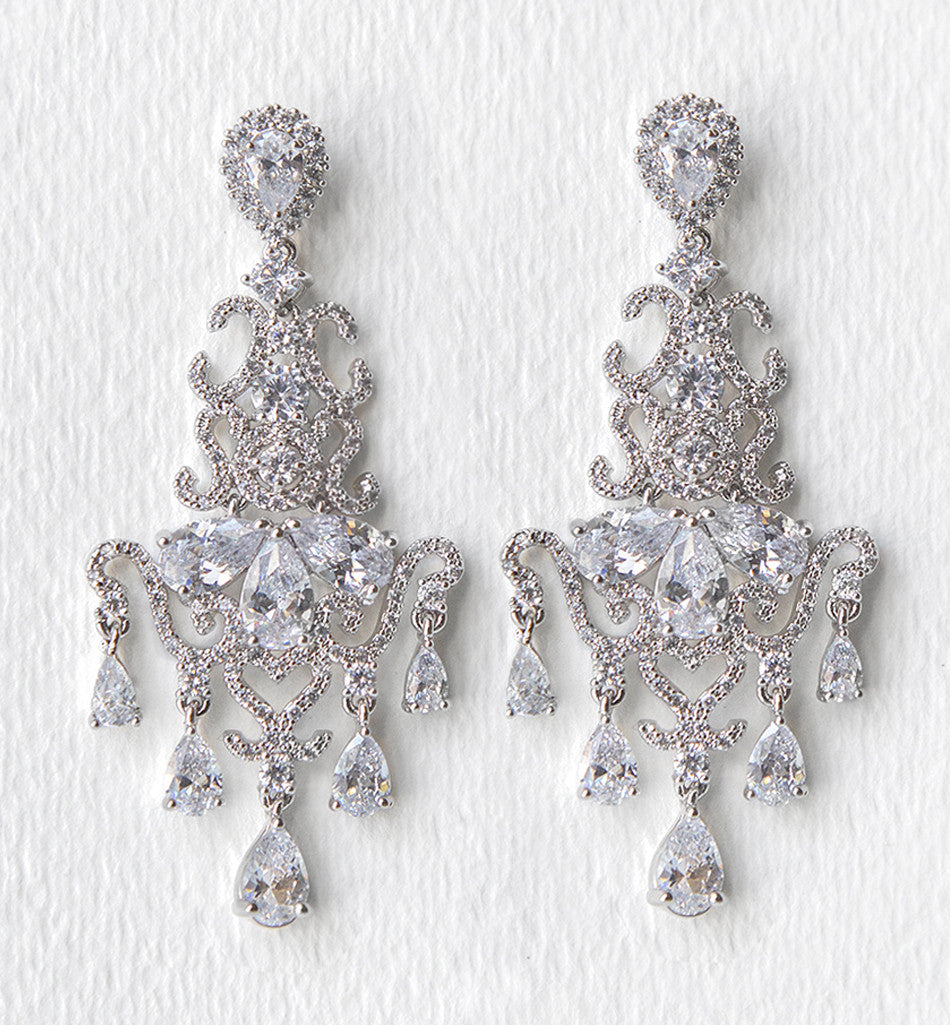 White CZ AD American Diamond Trendy Look Party Wear Earrings Wedding B –  Indian Designs
