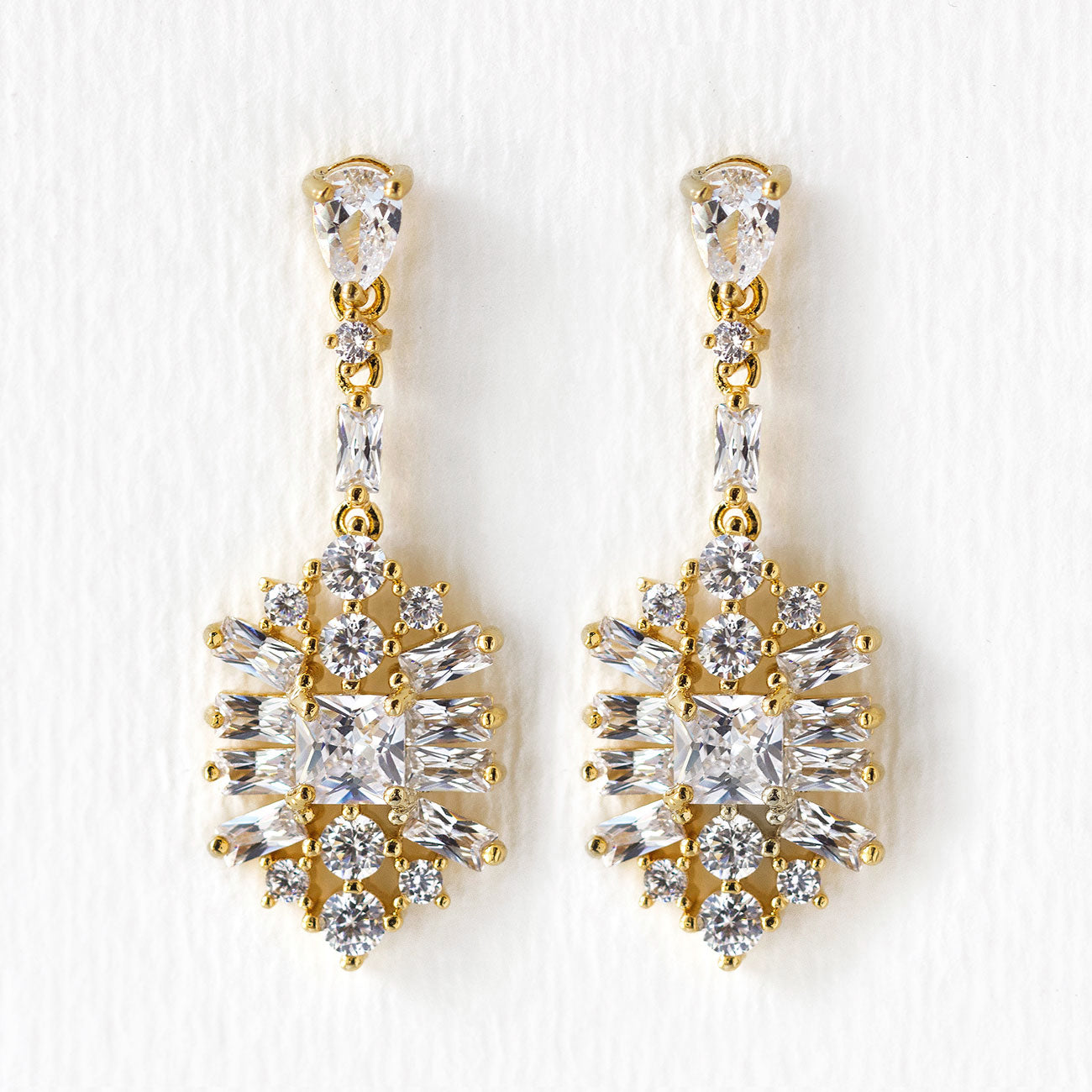 Gold Bridal Earrings Art Deco Drop Dangle Earrings – AMYO Bridal