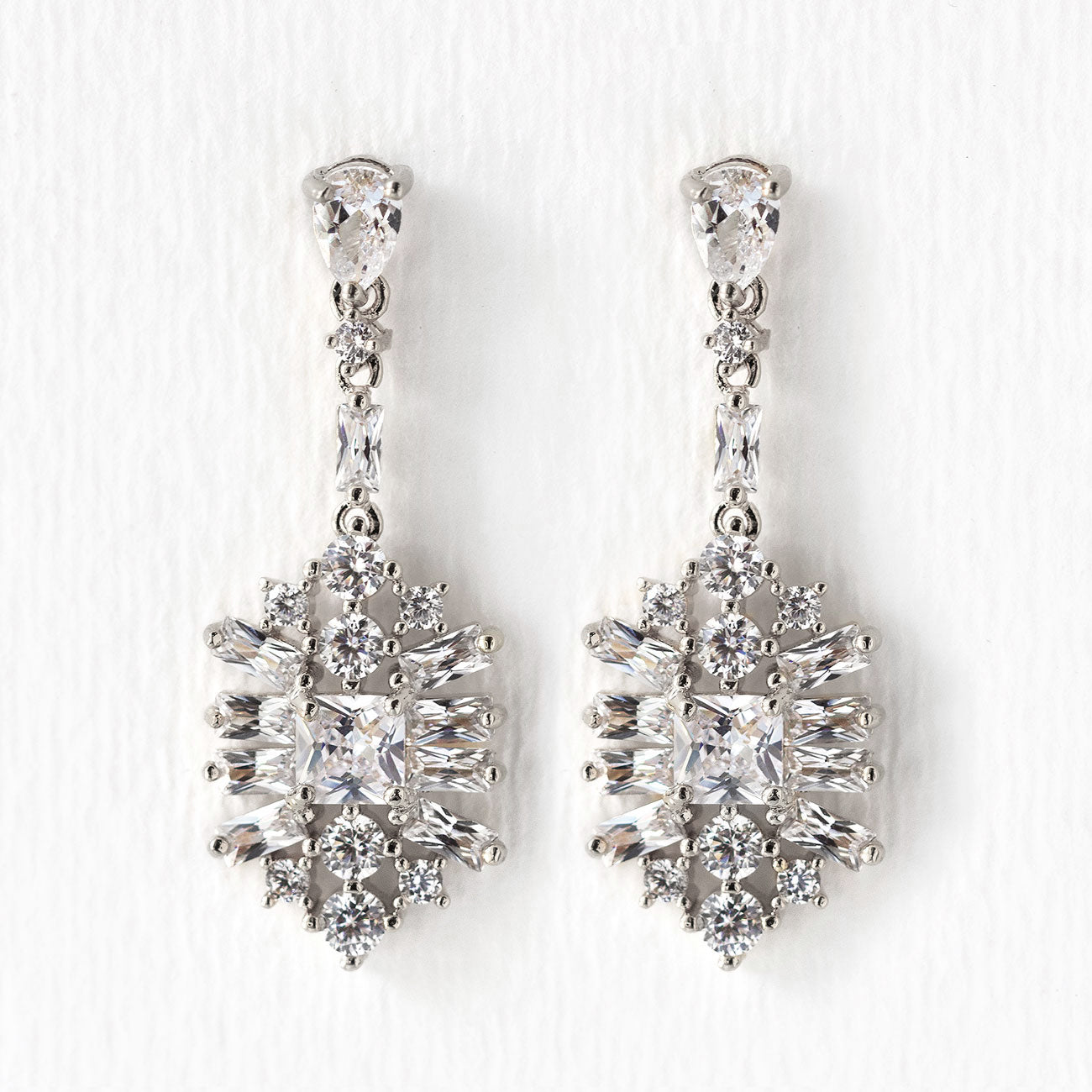 Silver Bridal Earrings Art Deco Drop Dangle Earrings – AMYO Bridal