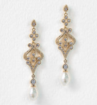Jolie Vintage Pearl Long Drop Earrings - Amy O. Bridal