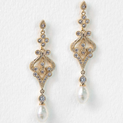 Jolie Vintage Pearl Long Drop Earrings