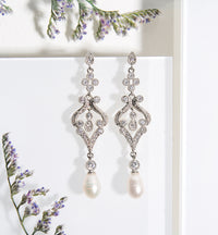 Jolie Vintage Pearl Long Drop Earrings - Amy O. Bridal