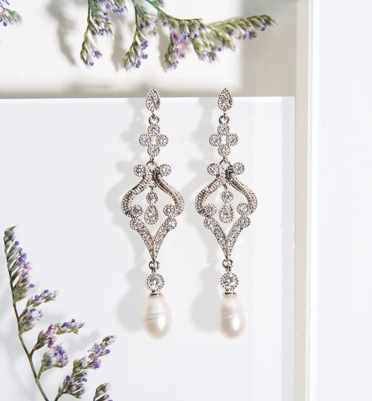 Jolie Vintage Pearl Long Drop Earrings - Amy O. Bridal