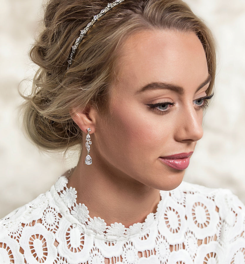 BriLove Crystal Flower Dangle Clip-On Earrings For Women - Wedding Bridal Romantic Jewelry