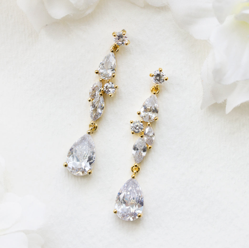 Mosaic Crystal Drop Earrings - Amy O. Bridal