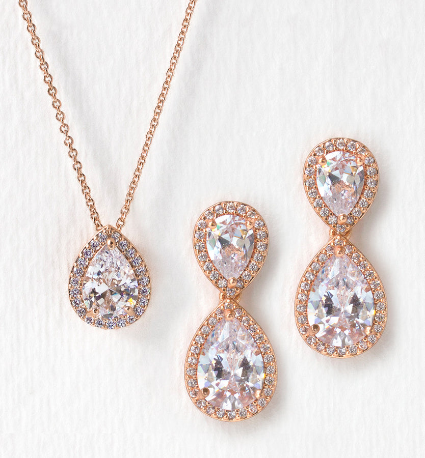 Pendant Necklace and Crystal Earrings | Wedding Jewelry Set – AMYO Bridal