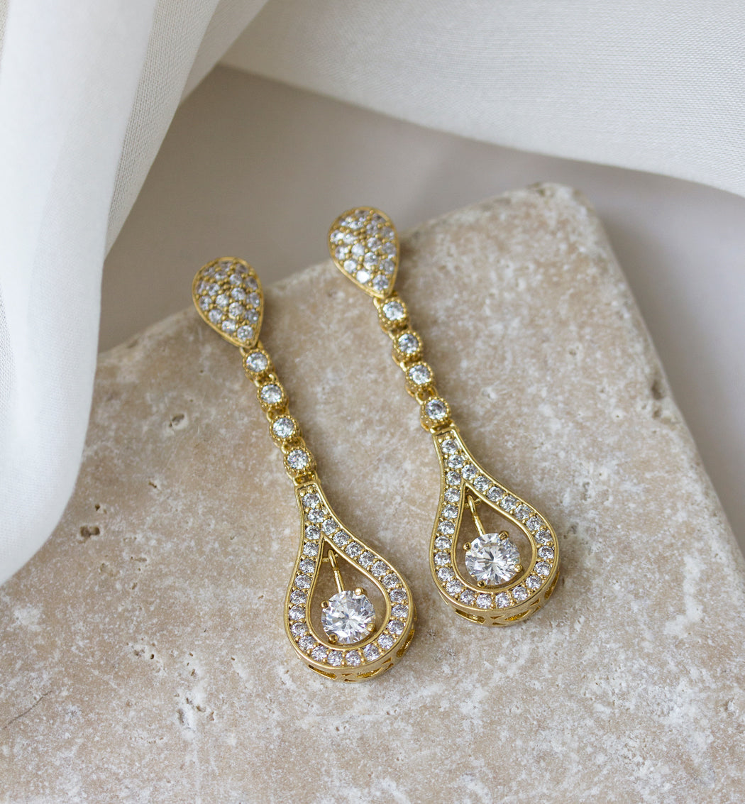 Bella Long Drop Earrings - Amy O. Bridal