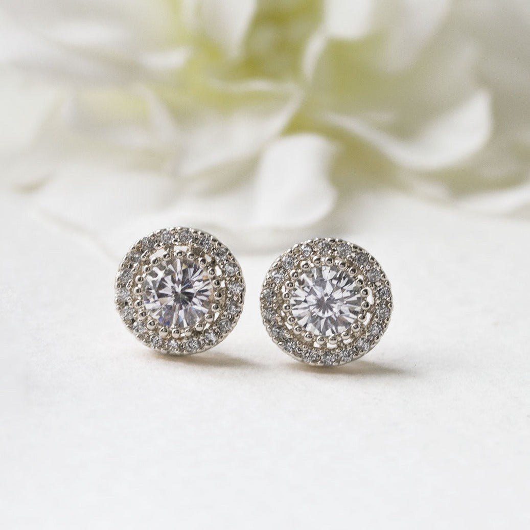 Bridesmaid Solitaire Halo Studs