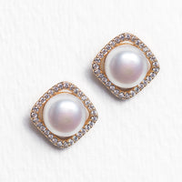 Perla Cushion Halo Stud Earrings - Amy O. Bridal