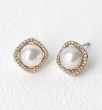 Perla Cushion Halo Stud Earrings - Amy O. Bridal