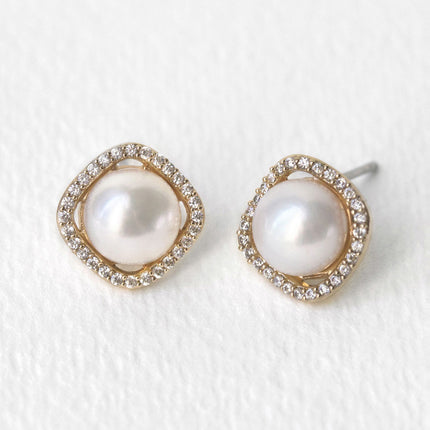 Perla Cushion Halo Stud Earrings