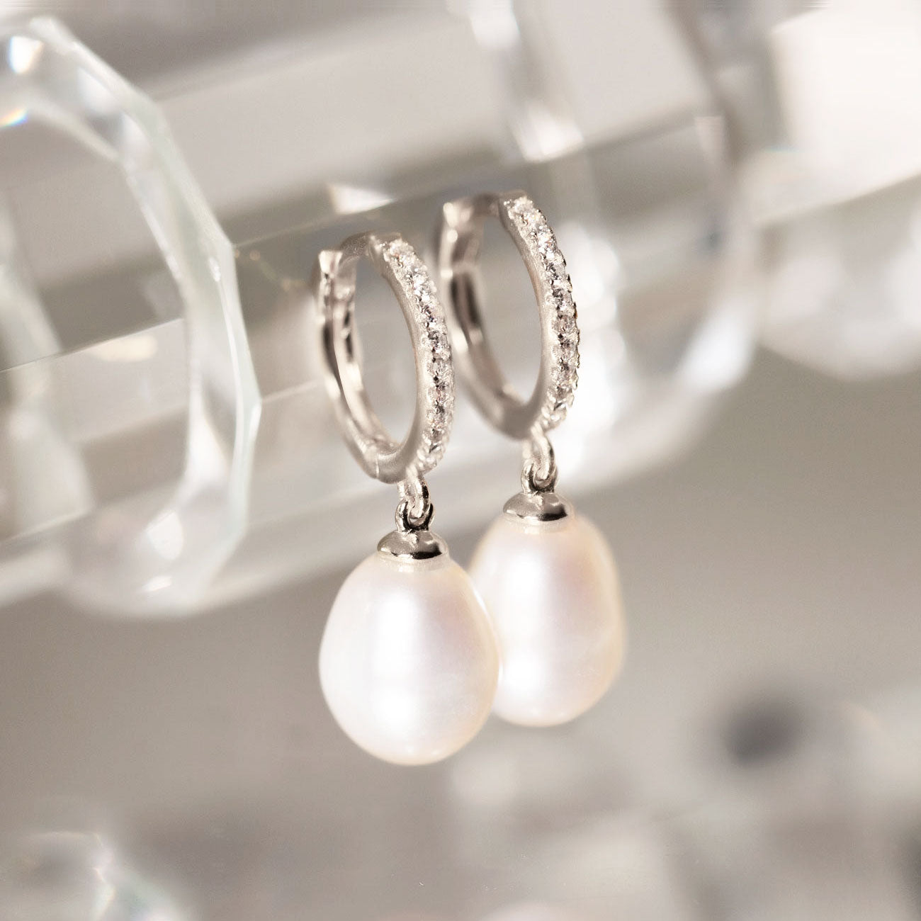 Freshwater Pearl Pave Hoops