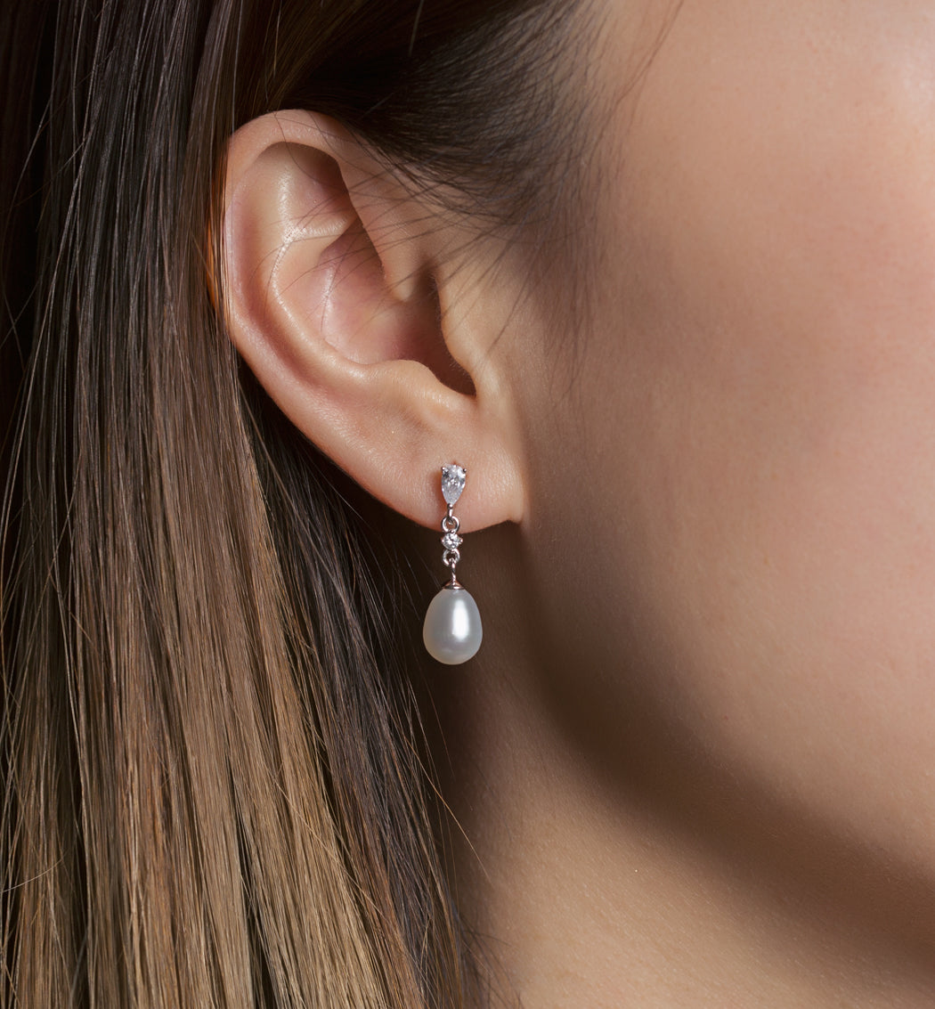Silver Pearl Drop Earrings  Wedding Jewelry & Accessories – AMYO Bridal