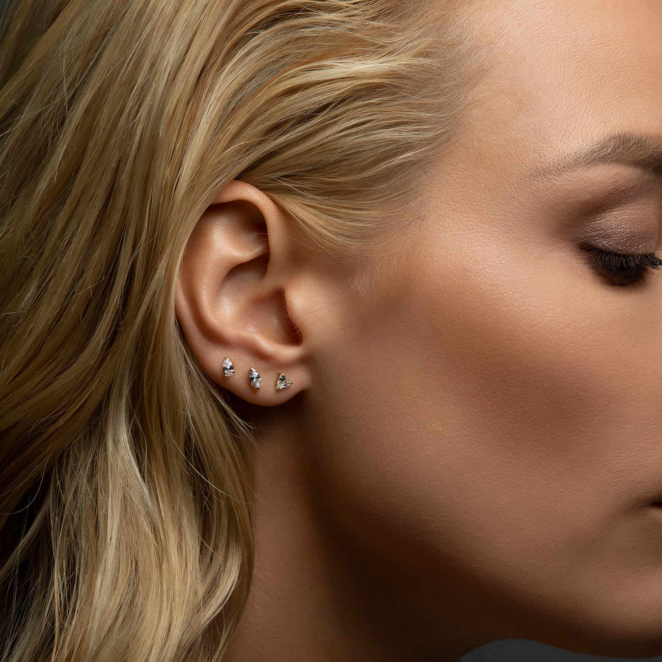 Minimalist Triangle Crystal Stud Earrings 14K White Gold Bridal