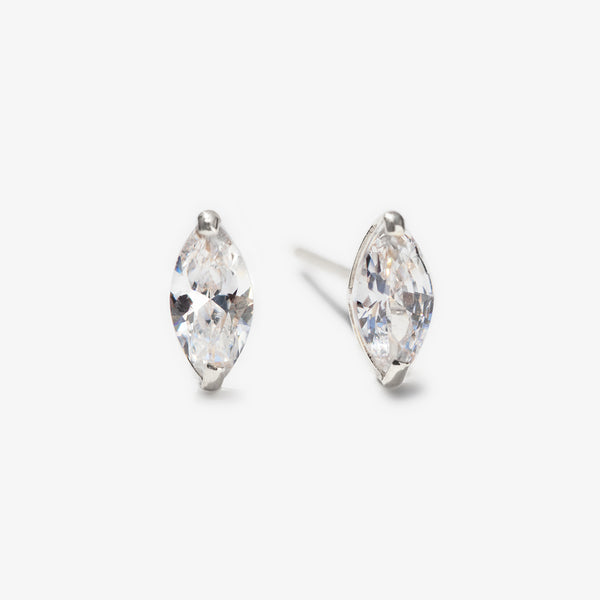 送料関税込【AMY O】Tiny Marquise Gemstone Stud 14K☆国内発送 Marquise Shaped Stud Earrings, 14K White Gold Studs, Crystal