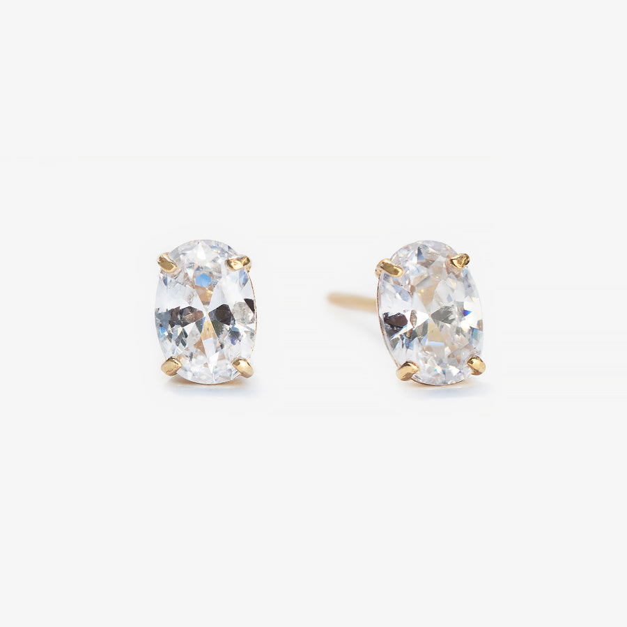 Oval Shaped Stud Earrings, 14K Gold Studs, Crystal Studs AMYO Bridal