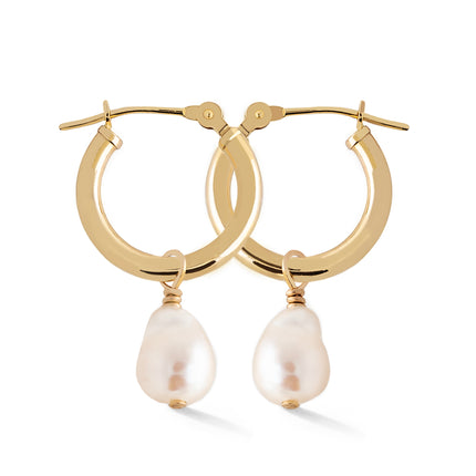 Pearl Drop Hoop Earrings