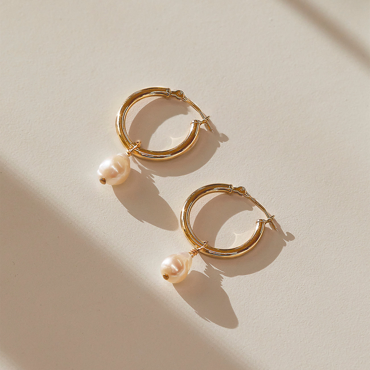Pearl Drop Hoop Earrings