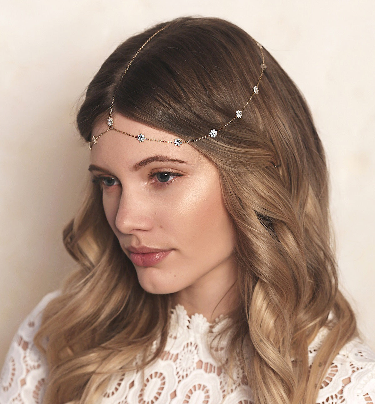 Bridal Hair Accessories | Gold Crystal Dainty Chain 