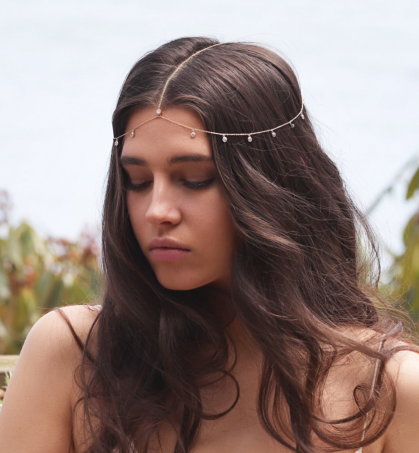 Boho Dainty Bridal Silver Headpiece Hair Down