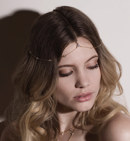 Bridal Headpiece Boho for Updo, Hair Down, Gold Headpiece  display picture 2