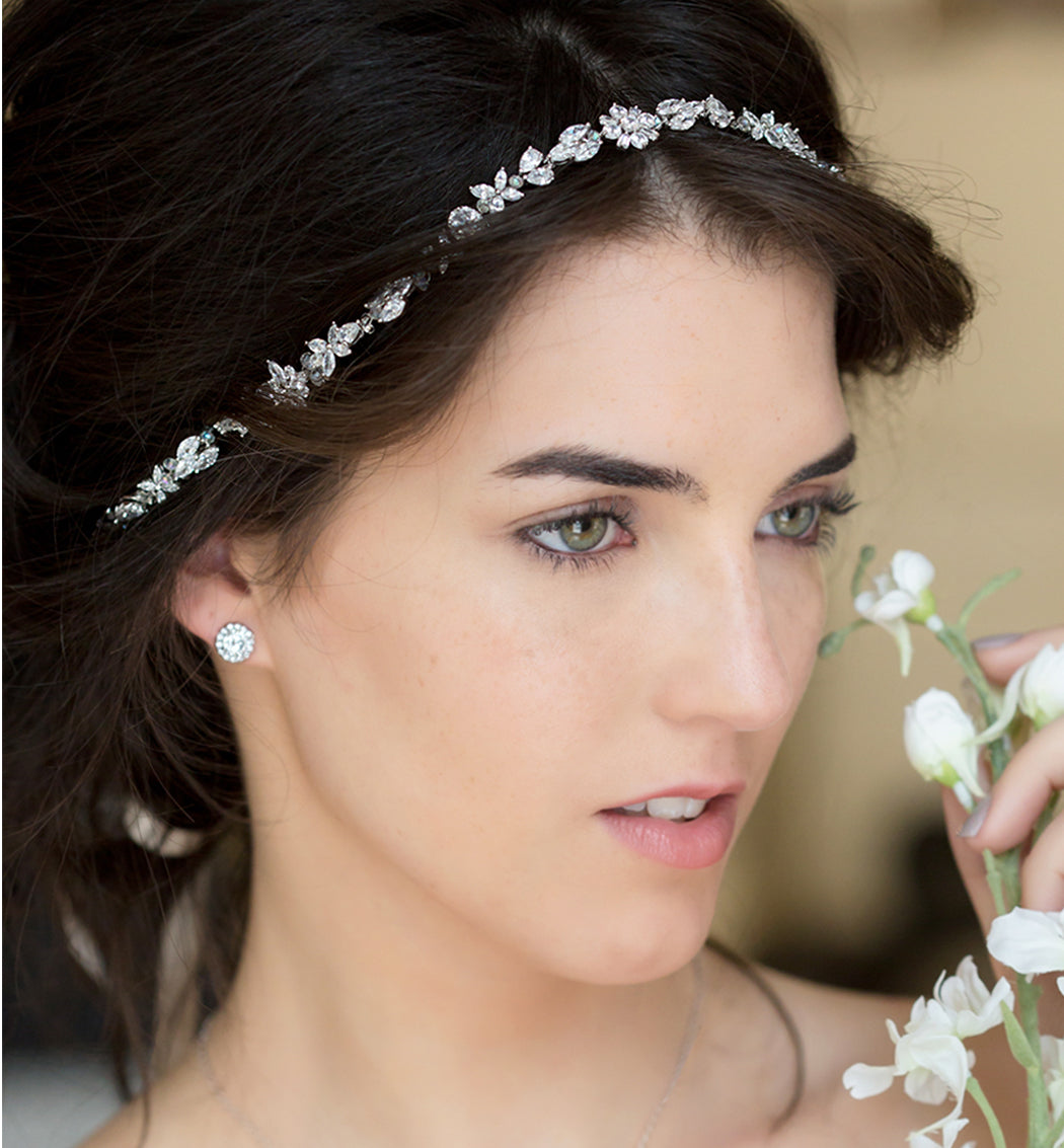 Fleur Crystal Headpiece with Ribbon Tie - Amy O. Bridal