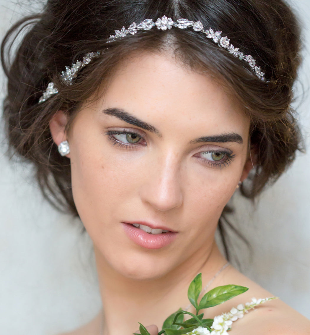 Fleur Crystal Headpiece with Ribbon Tie - Amy O. Bridal