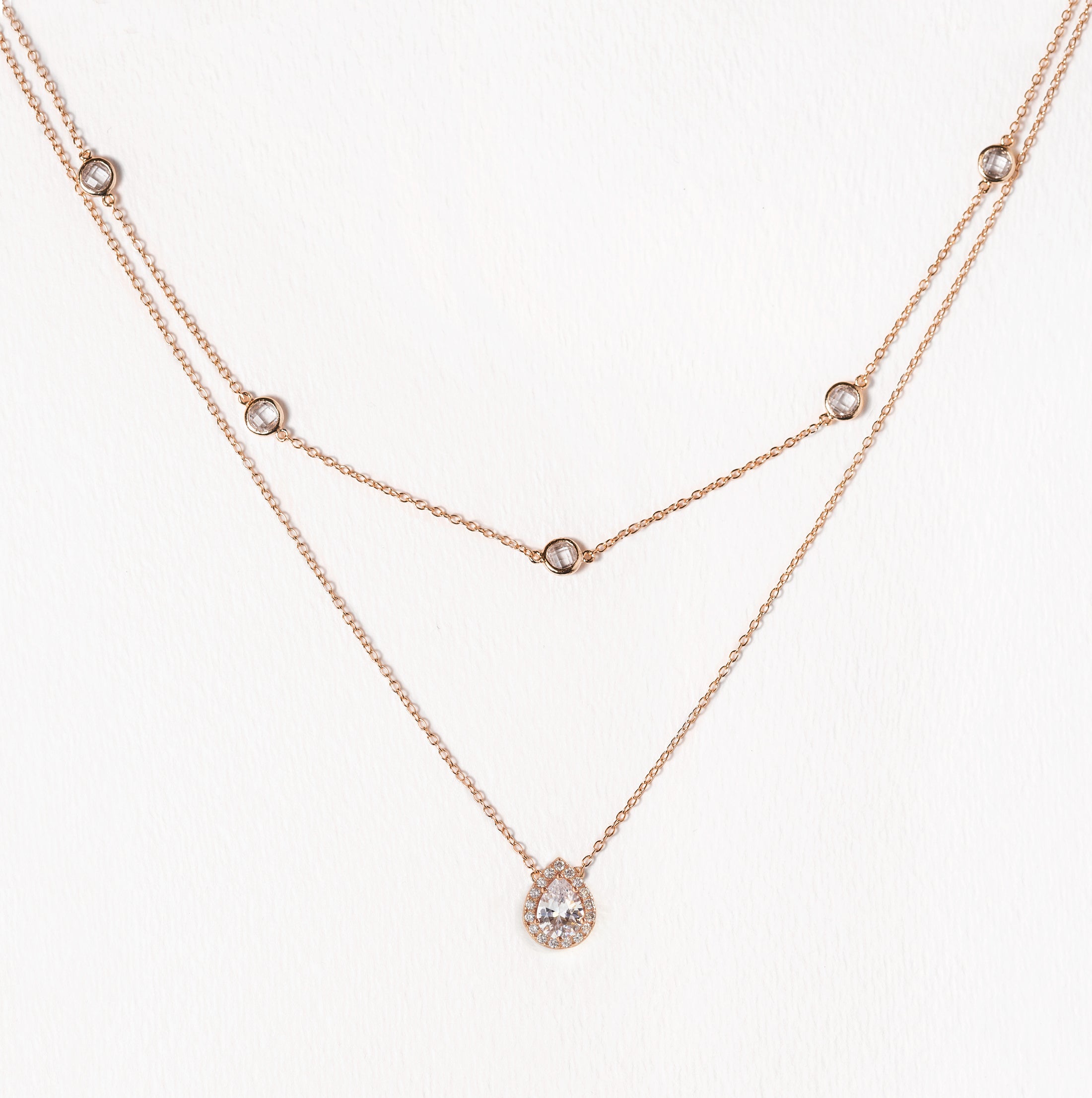 Crystal Chain Teardrop Layered Necklace